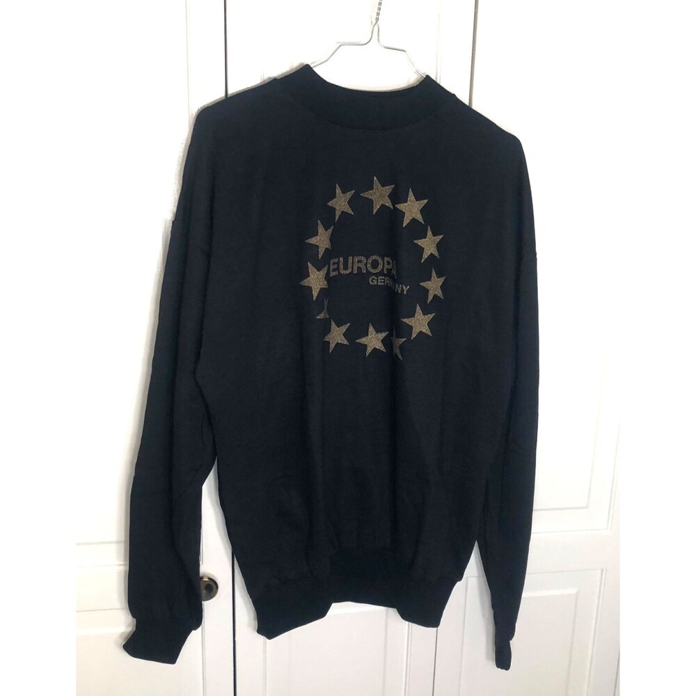 Vintage Europa Germany Sweatshirt Size 9/XL Black with 12 Gold Stars Women's